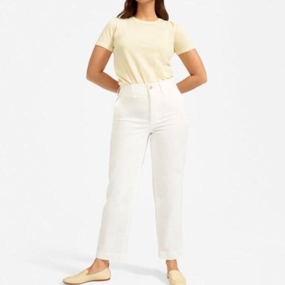 Everlane Chino Pants Women 12 Bone Lightweight Relaxed Straight Leg Button Fly - Picture 2 of 13